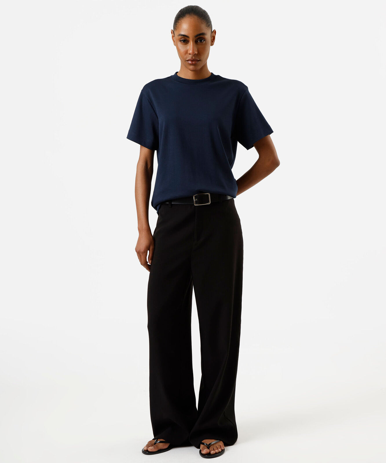camiseta básica feminina de algodão peruano azul