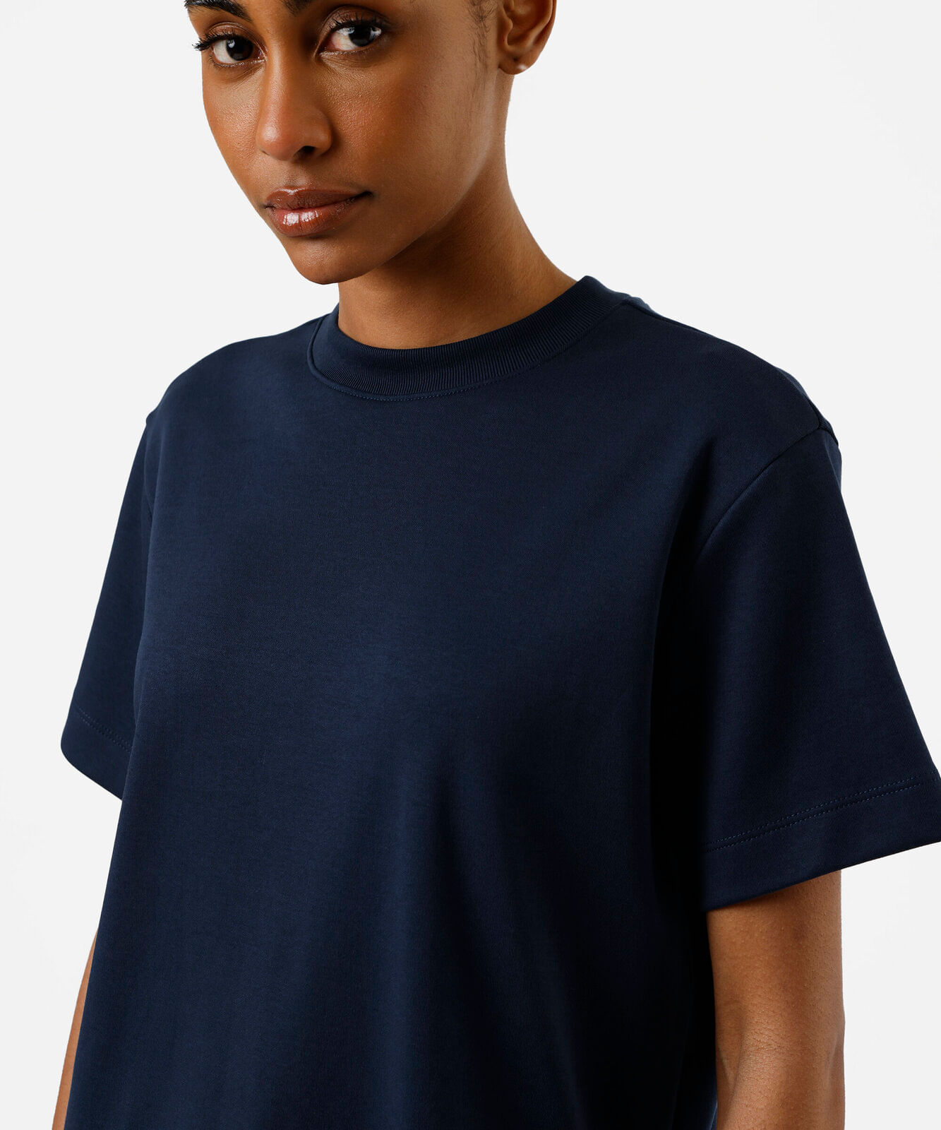 camiseta básica feminina de algodão peruano azul