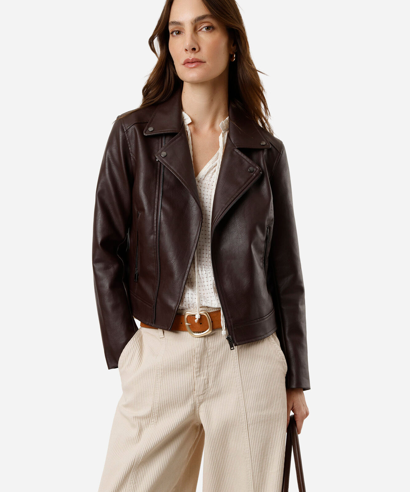 jaqueta perfecto de poliuretano marrom