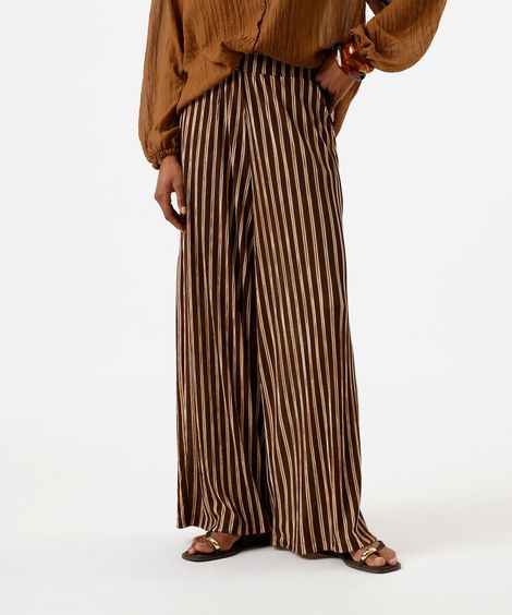 calça feminina wide led listrada marrom