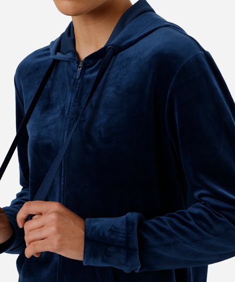 jaqueta de plush com capuz esportiva ace azul