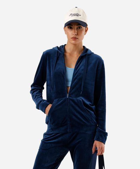 jaqueta de plush com capuz esportiva ace azul