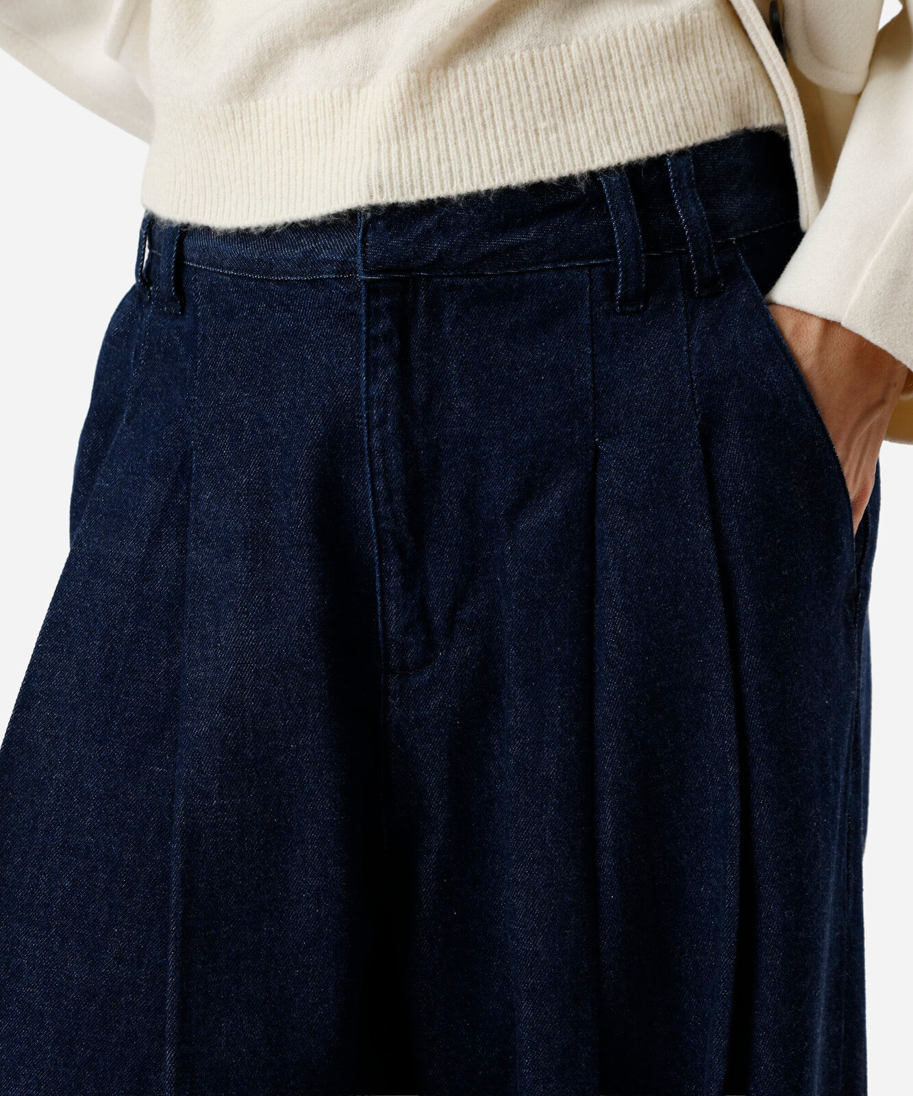 calça jeans balloon cintura alta pregas azul