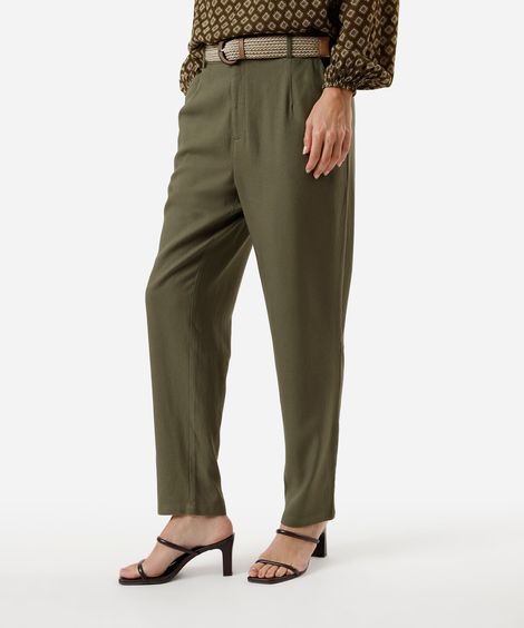 calça reta feminina com linho e cinto verde