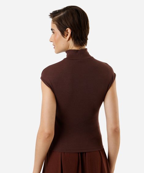 blusa muscle tee feminina gola alta canelada básica marrom