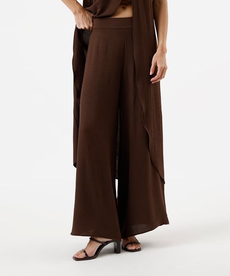 calça pantalona feminina cintura alta marrom