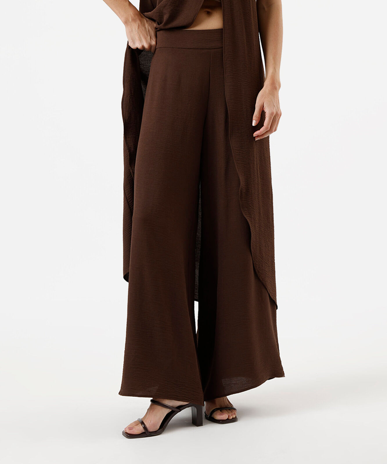 calça pantalona feminina cintura alta marrom