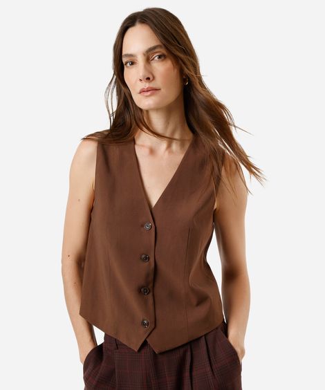 colete de alfaiataria feminino com viscose marrom