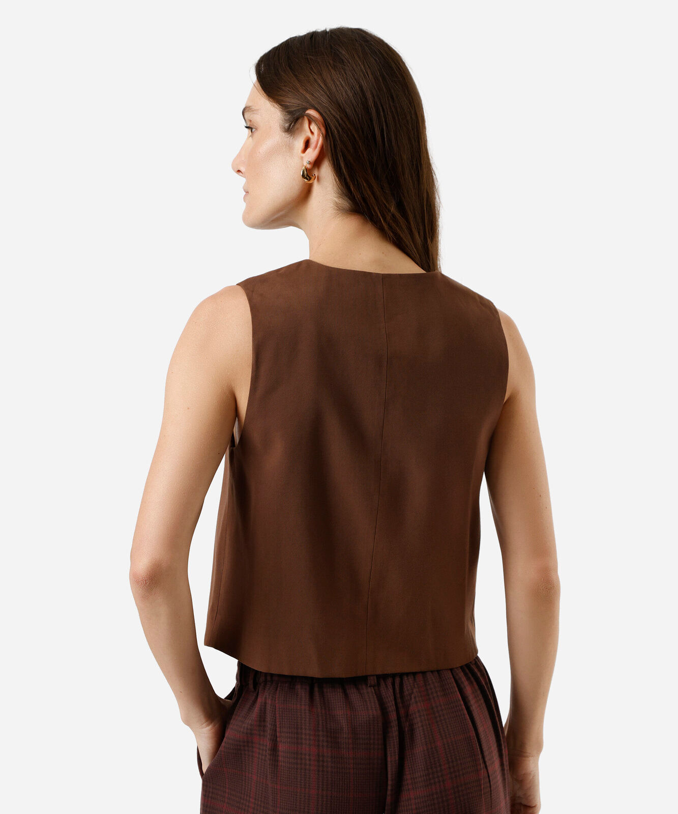 colete de alfaiataria feminino com viscose marrom