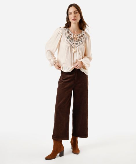 calça wide leg cropped marrom