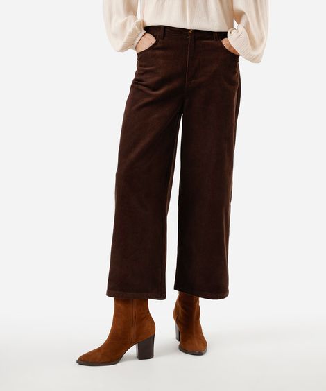 calça wide leg cropped marrom