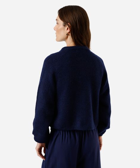 cardigan feminino de tricot com bolsos azul