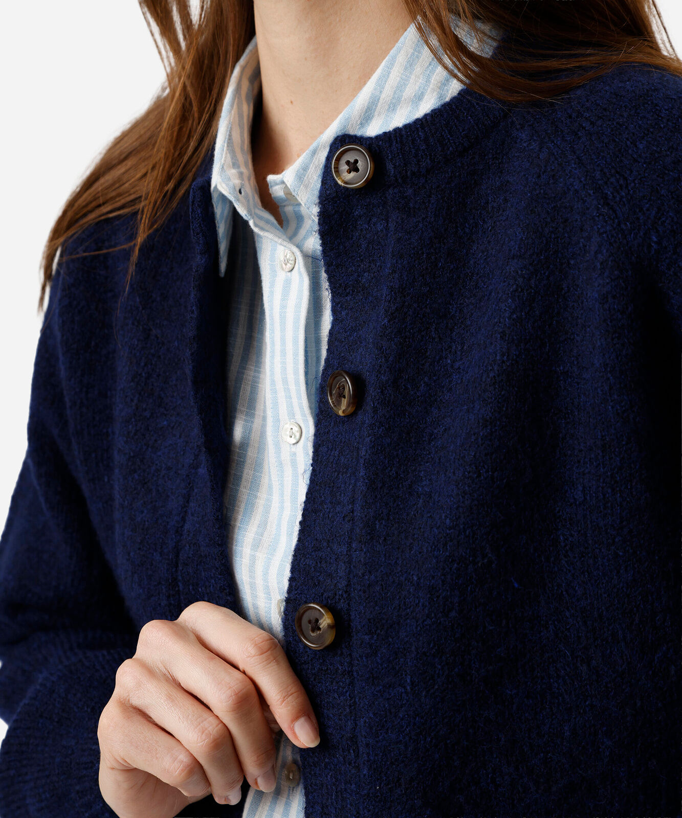 cardigan feminino de tricot com bolsos azul