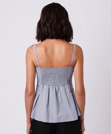 blusa peplum feminina de algodão alça fina xadrez mindset azul