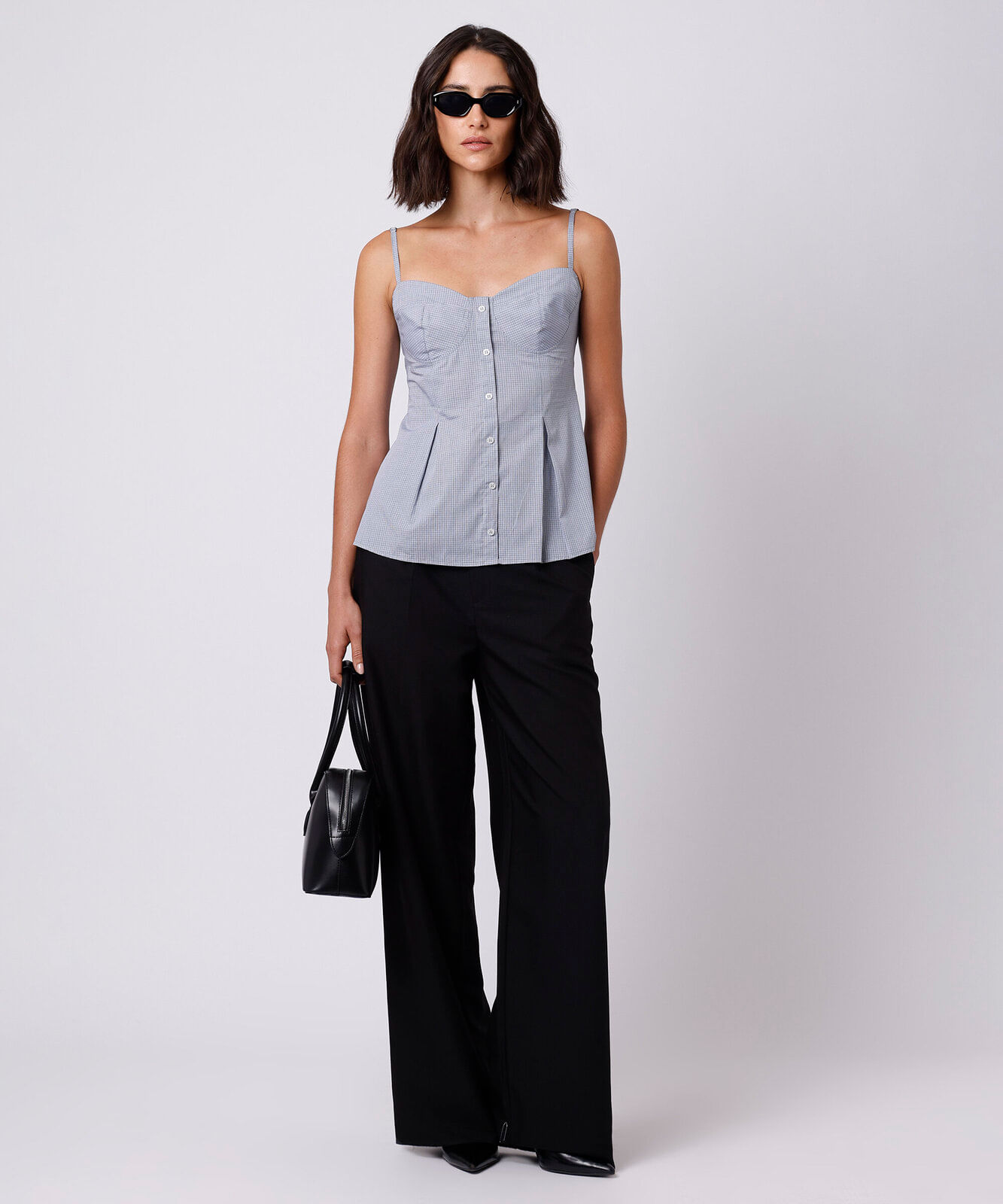 blusa peplum feminina de algodão alça fina xadrez mindset azul