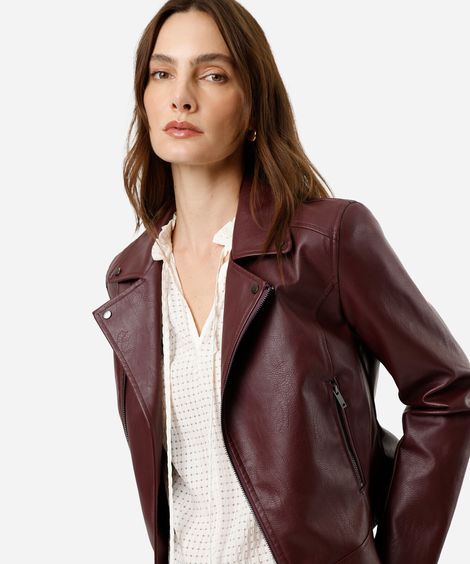 jaqueta perfecto de pu manga longa vinho