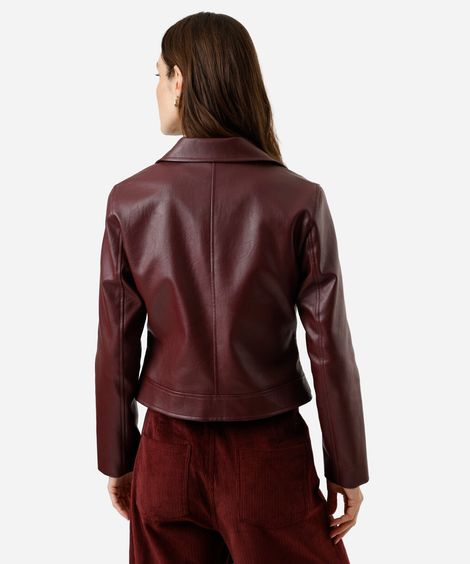 jaqueta perfecto de pu manga longa vinho