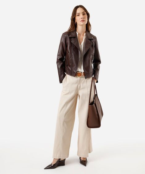 calça wide leg feminina de veludo cotelê cintura média  bege