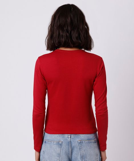 camiseta slim feminina de algodão peruano manga longa mindset vermelha