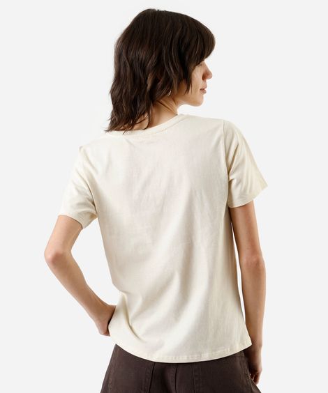 camiseta feminina de algodão estampada bege