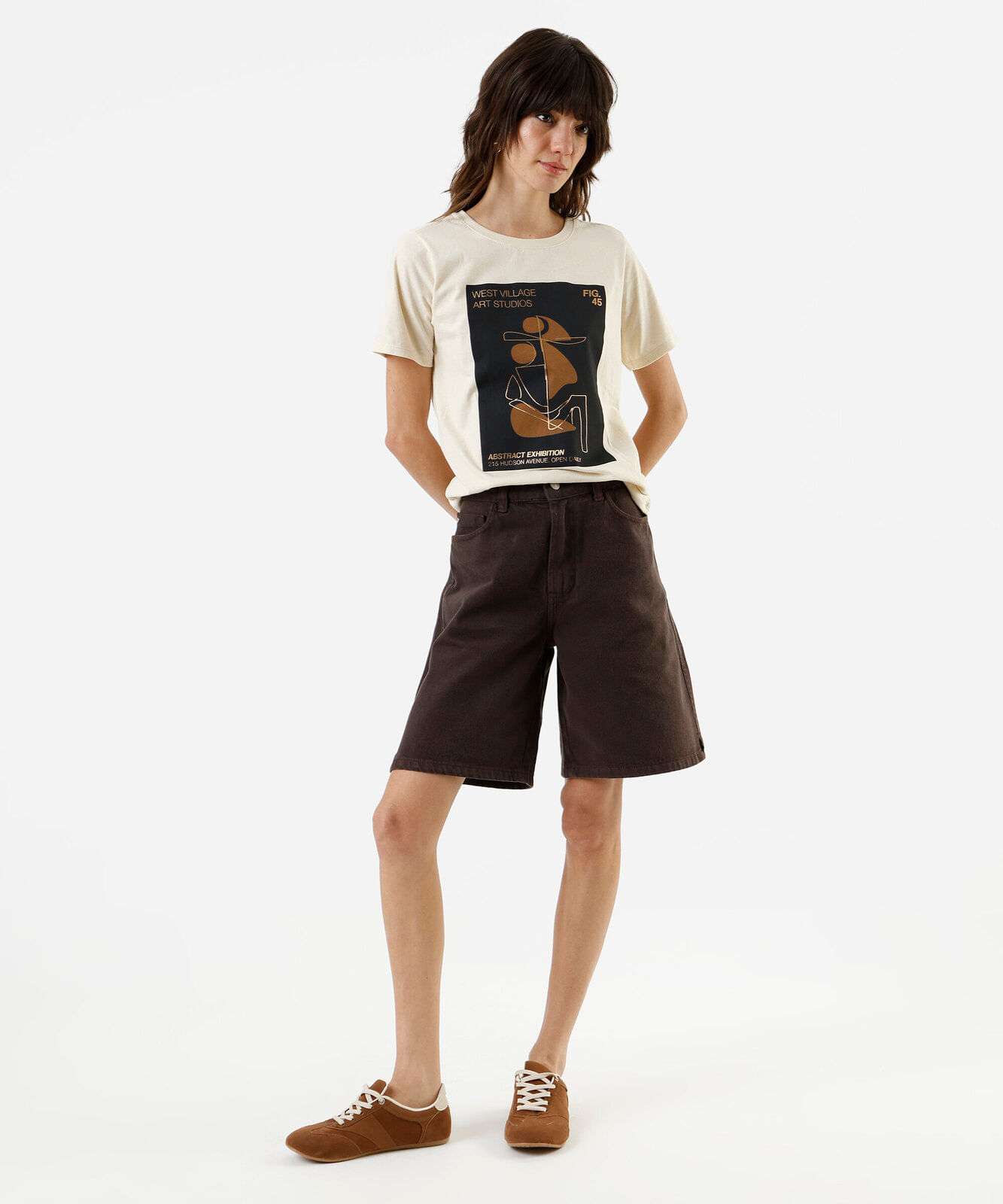 camiseta feminina de algodão estampada bege