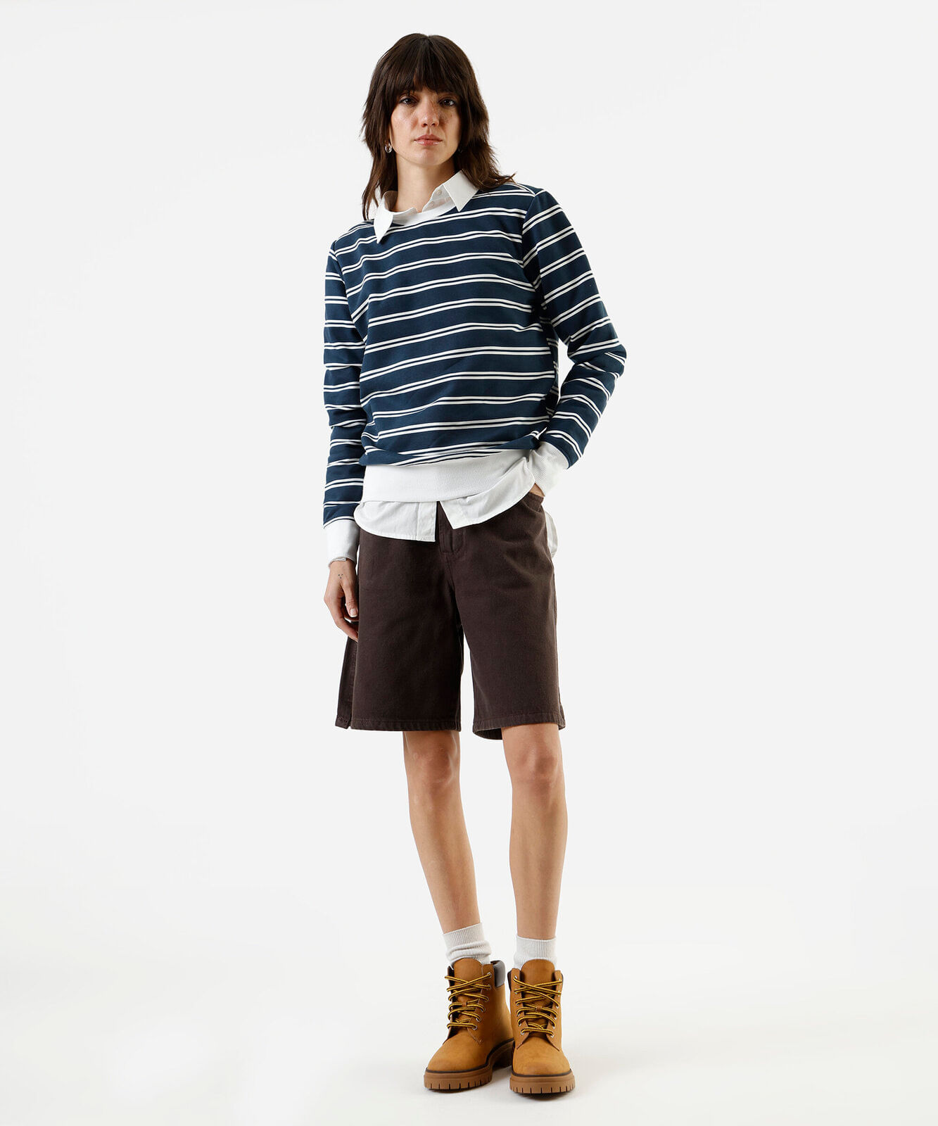 blusão feminino de moletom listrada off white
