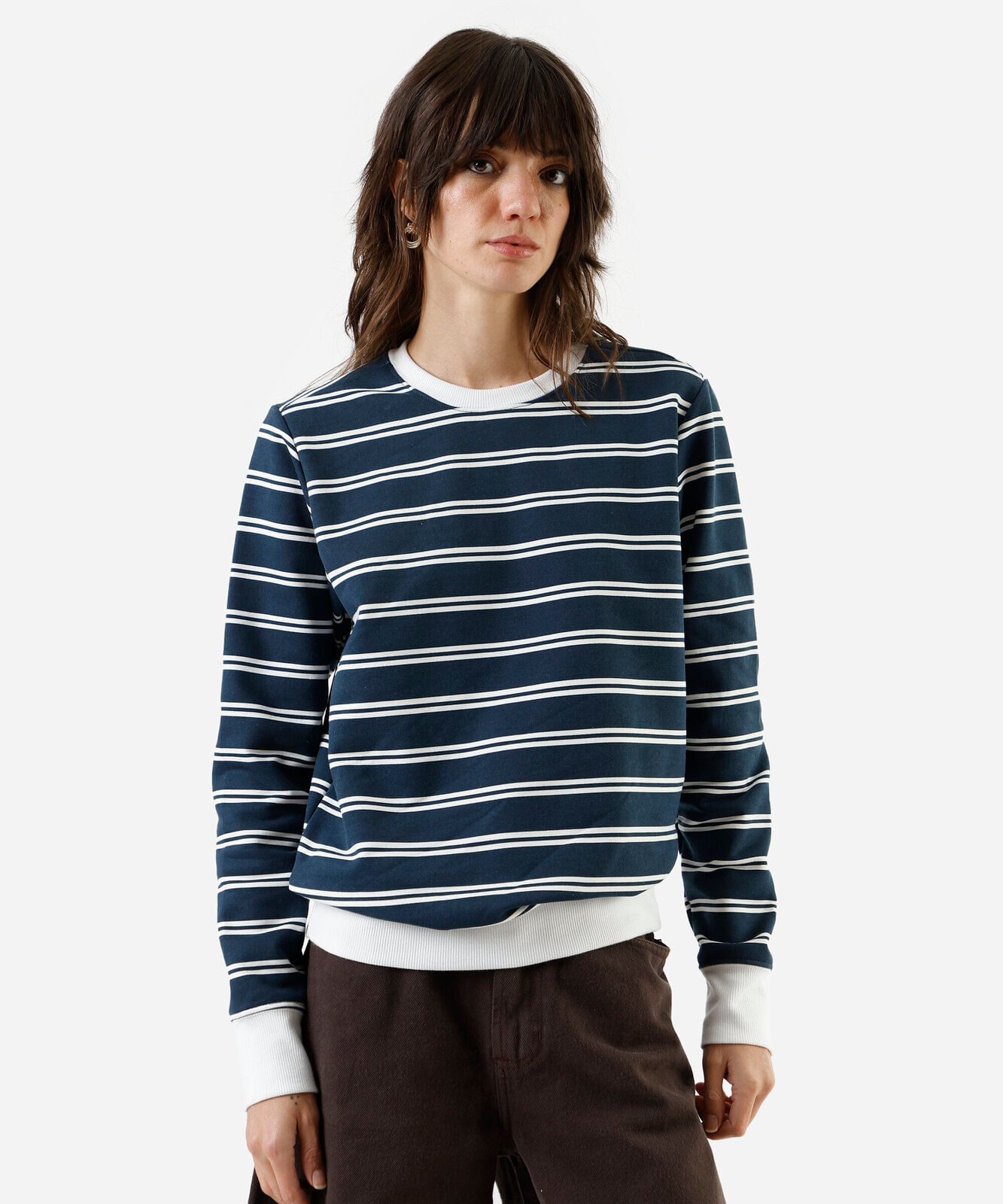 blusão feminino de moletom listrada off white
