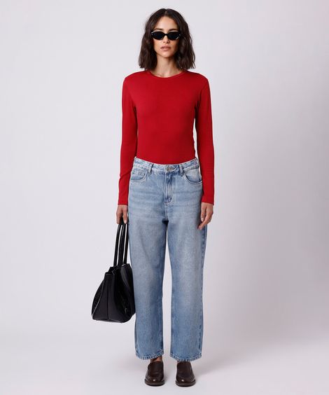 calça reta petit feminina jeans mindset azul