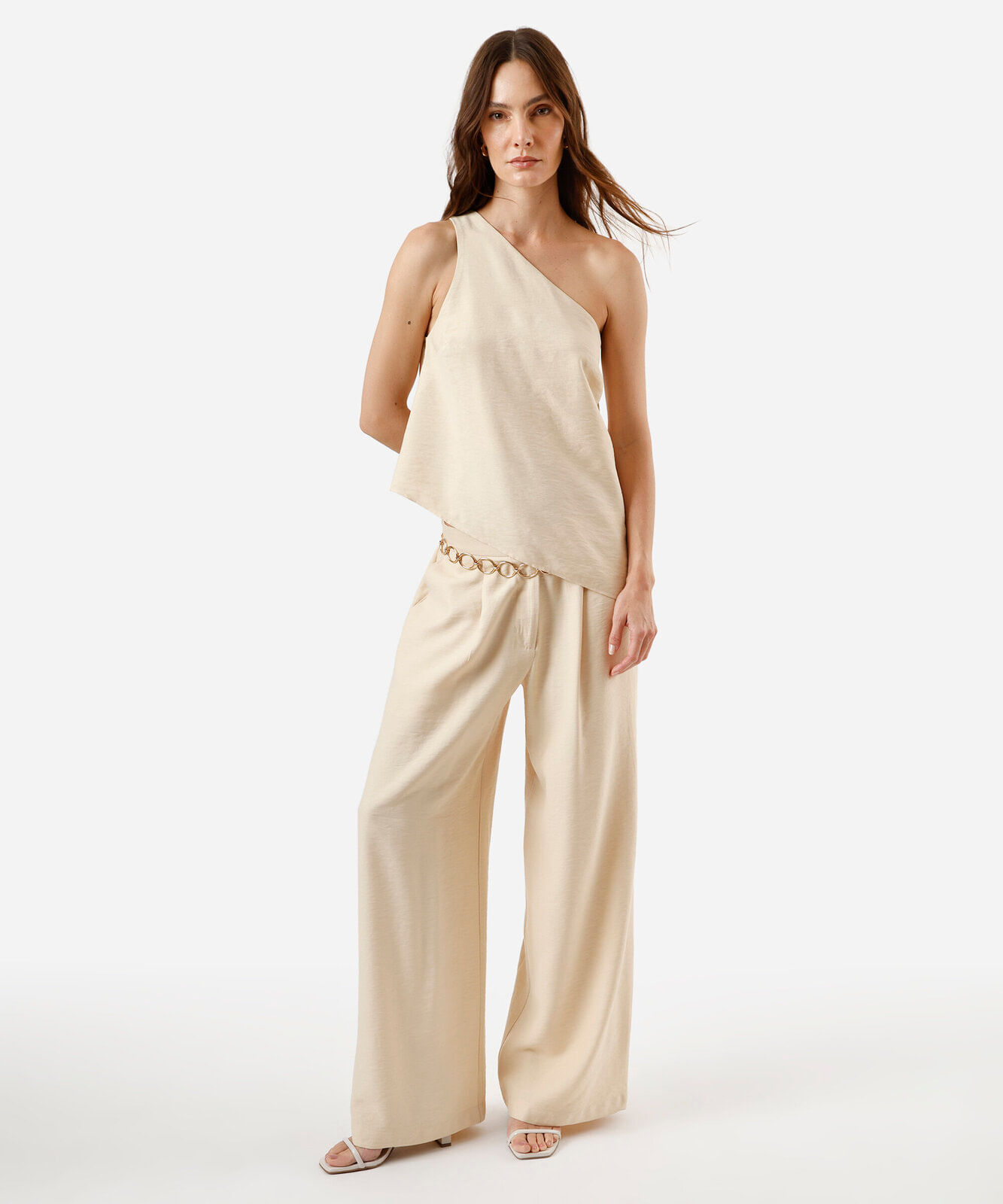 blusa ombro único feminina com viscose assimétrica amarela