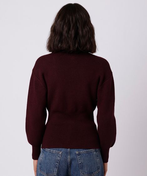 cardigan acinturado feminino de tricot mindset vinho