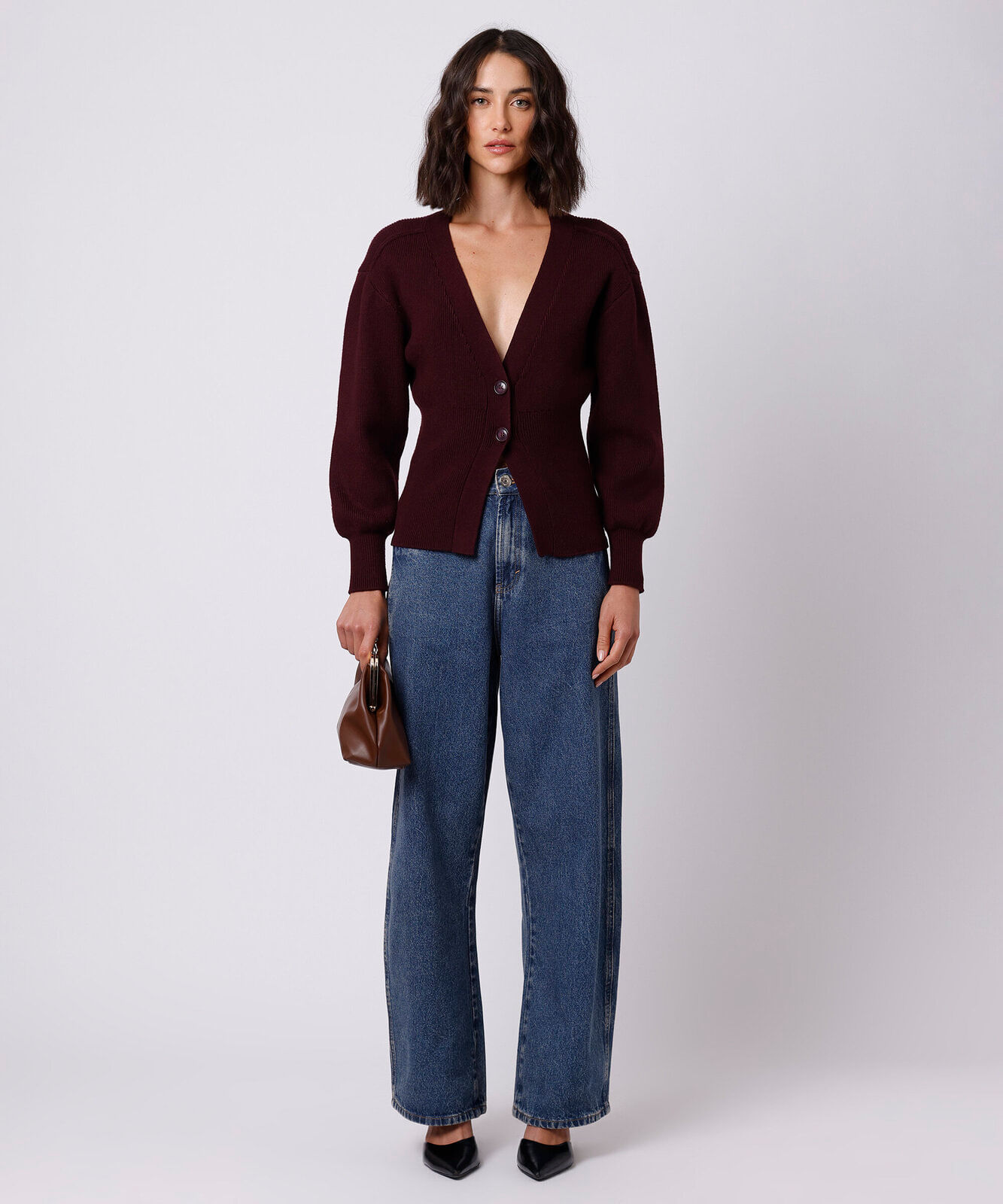 cardigan acinturado feminino de tricot mindset vinho