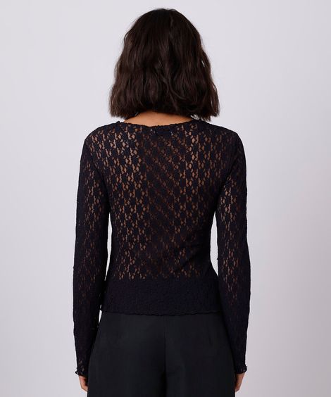 blusa feminina de renda floral mindset preta