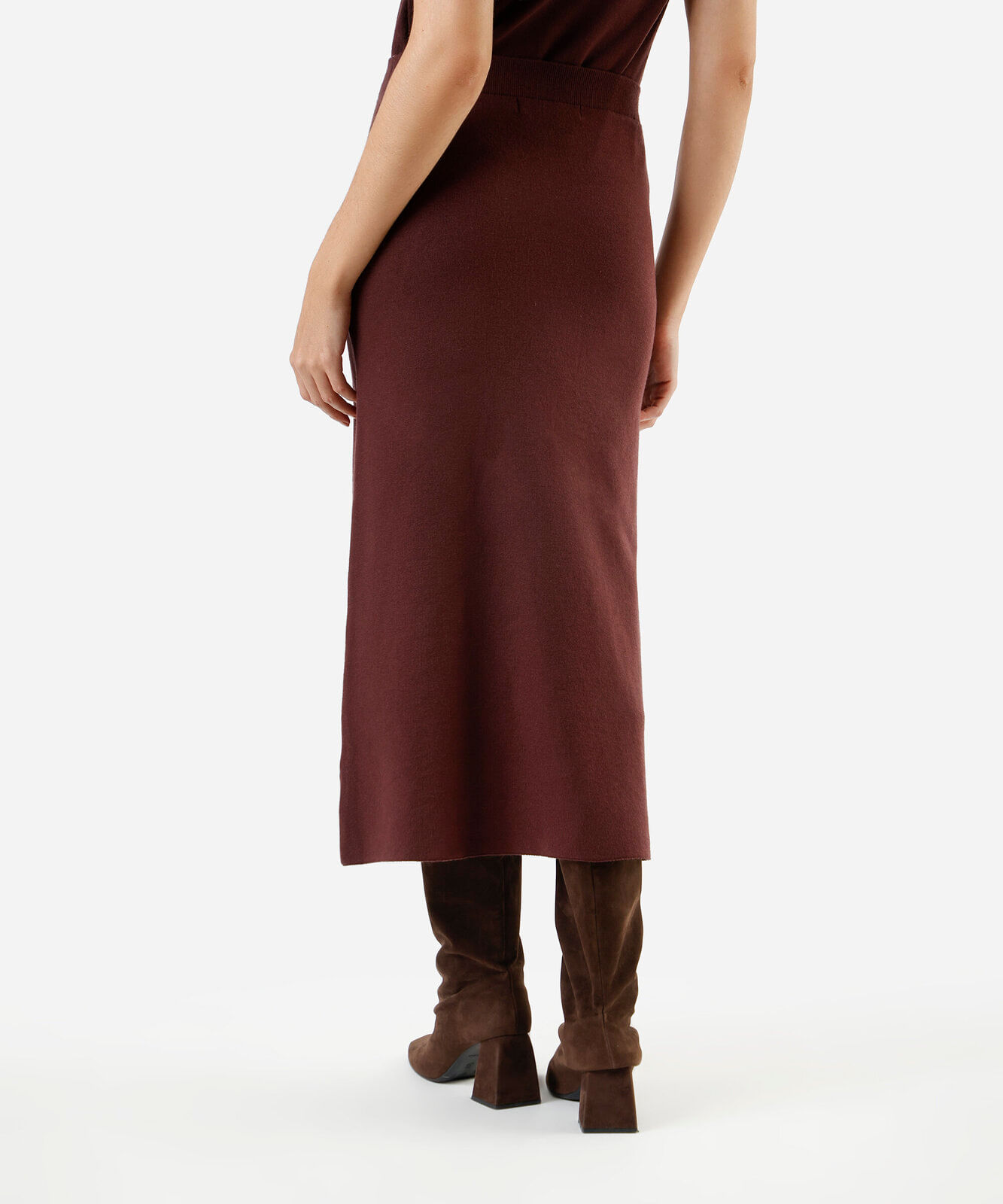 saia midi de tricot canelada marrom