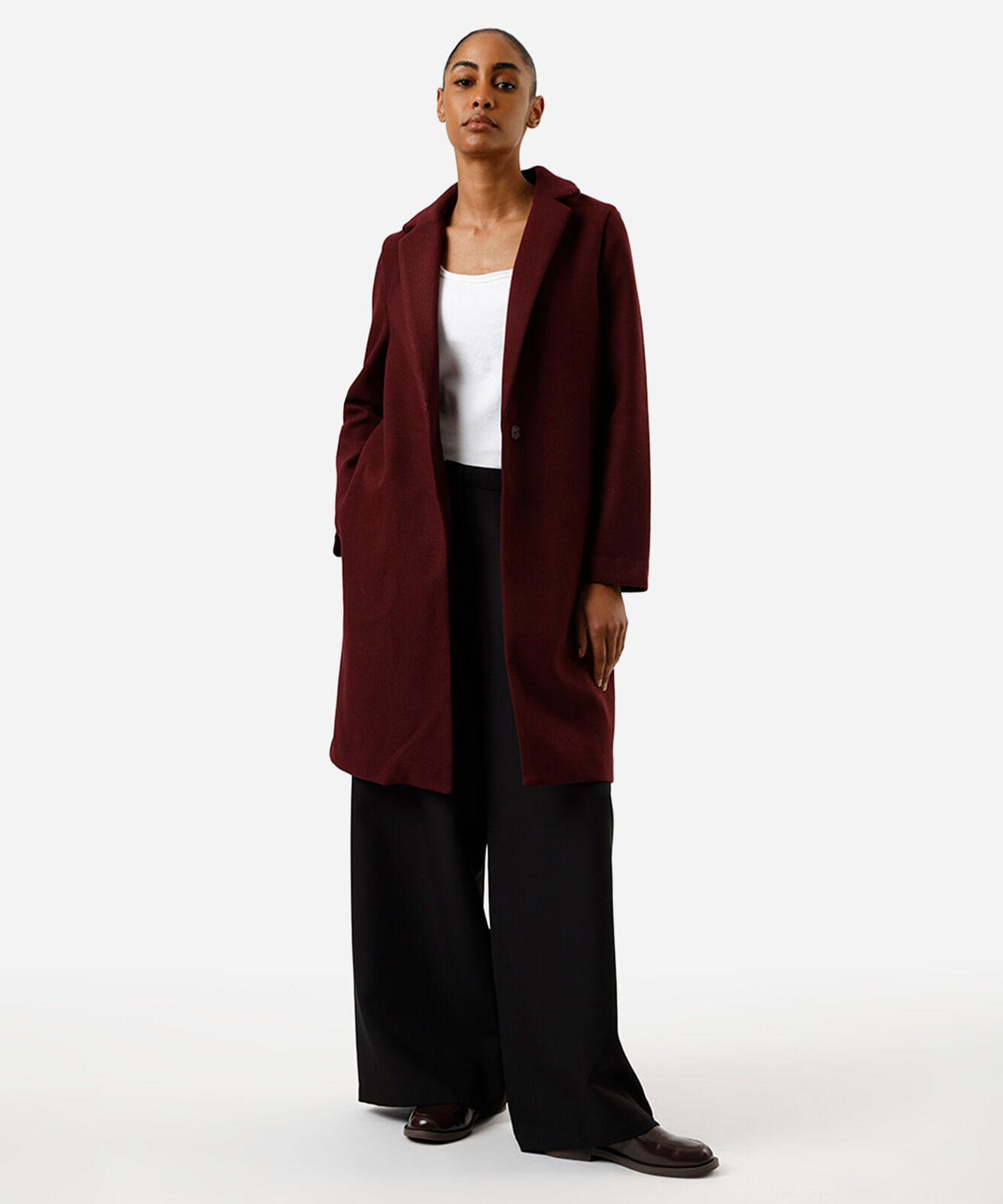 casaco longo feminino texturizado vinho