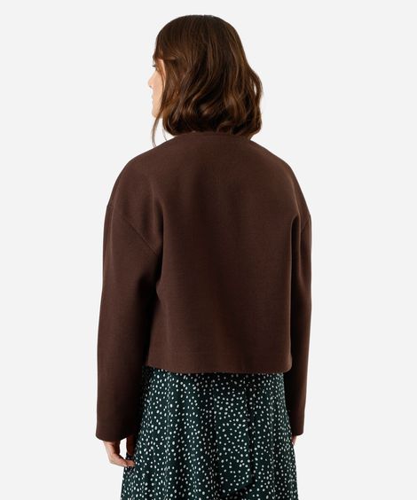 casaco feminino com bolsos texturizado marrom