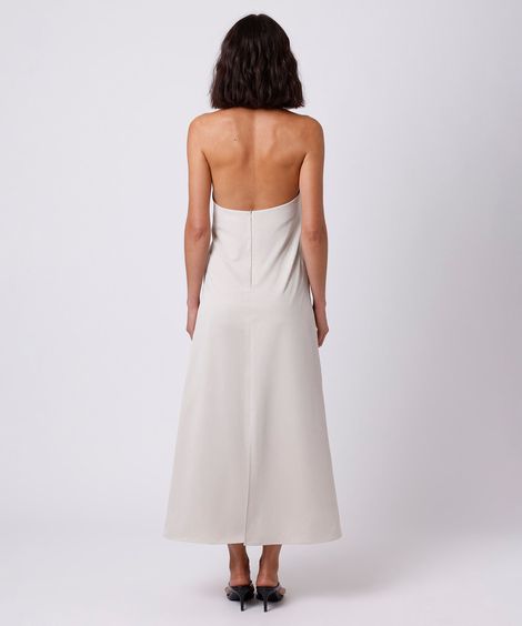 vestido midi frente única feminino com tachas mindset bege