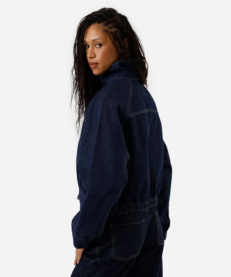 jaqueta feminina jeans gola alta azul