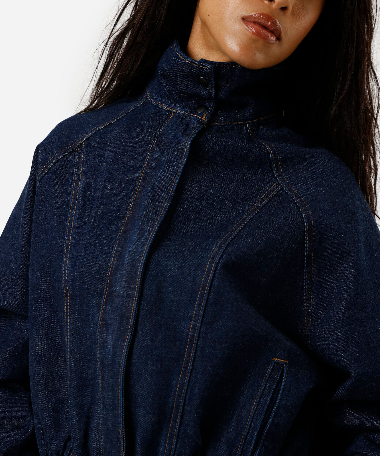 jaqueta feminina jeans gola alta azul