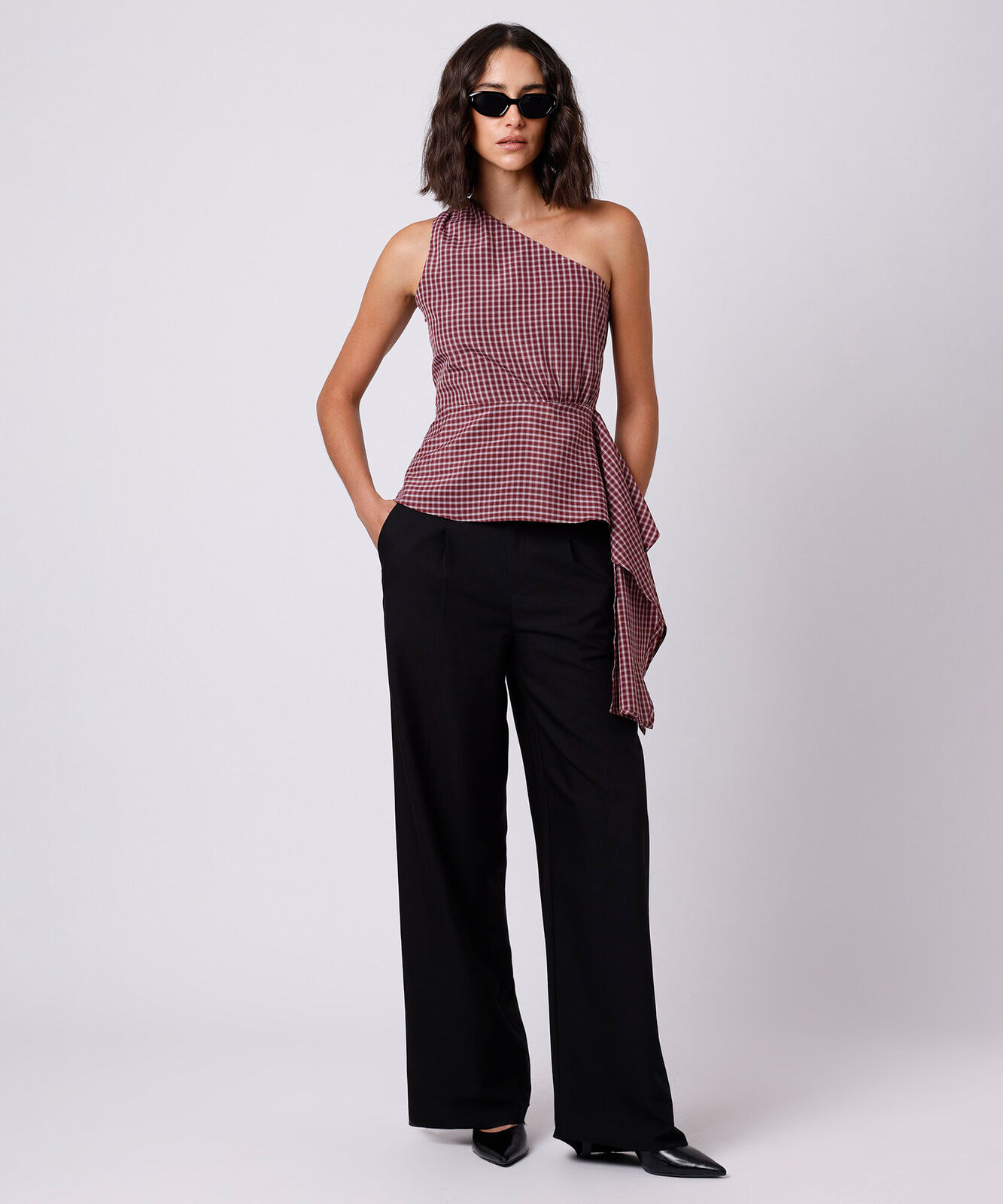 blusa peplum ombro único feminina mindset colorida