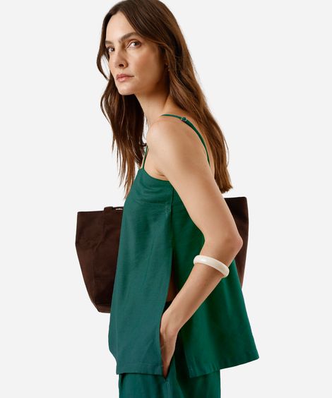 regata alça fina feminina com fenda verde