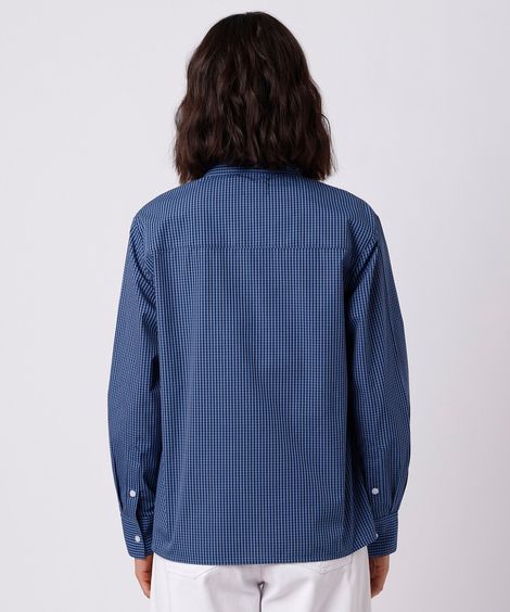 camisa oversized feminina de algodão manga longa xadrez mindset azul