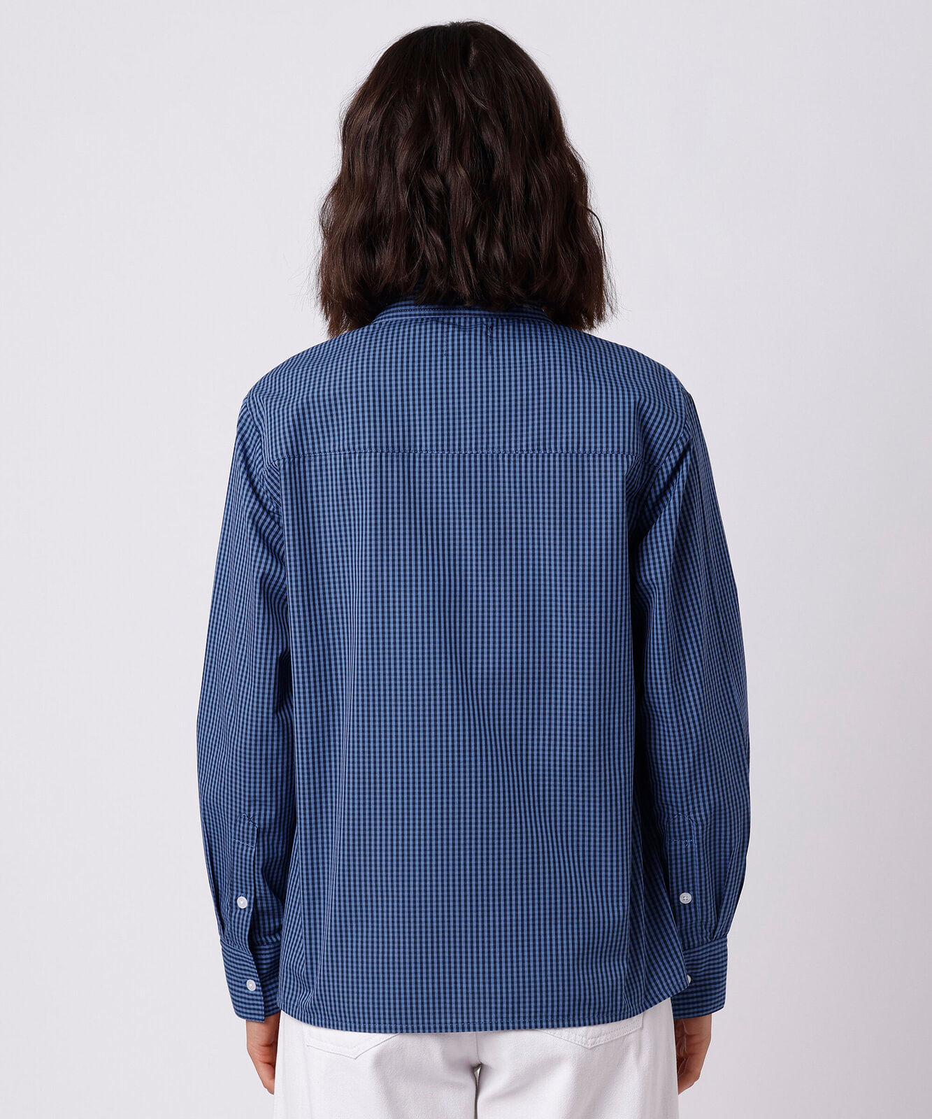 camisa oversized feminina de algodão manga longa xadrez mindset azul