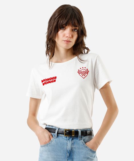 camiseta feminina de algodão mulher maravilha off white