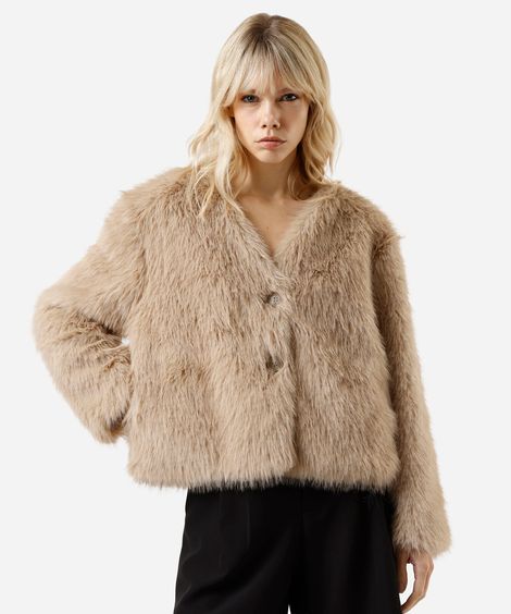jaqueta feminina de pelúcia bege