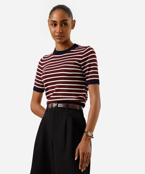 blusa feminina em tricot listrado vinho
