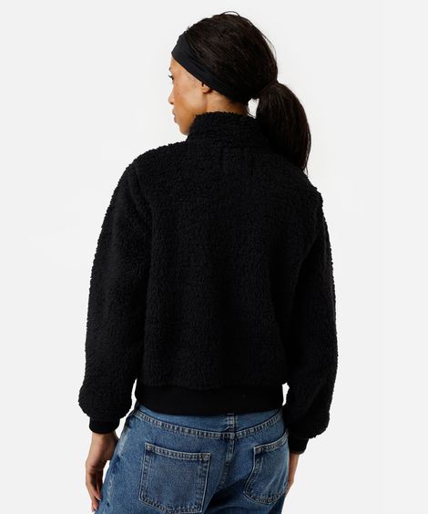 jaqueta sherpa gola alta com bolsos preto