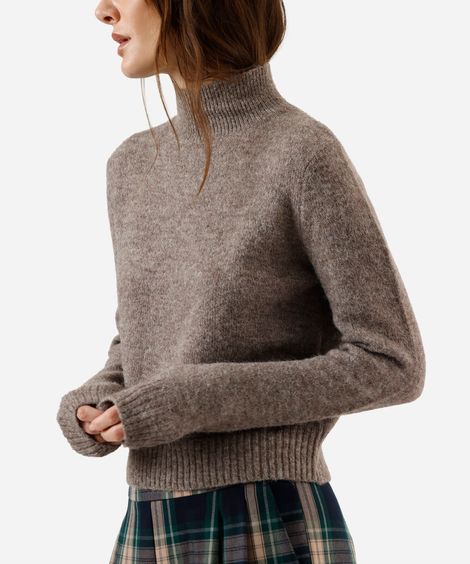 suéter feminino de tricot gola alta cinza