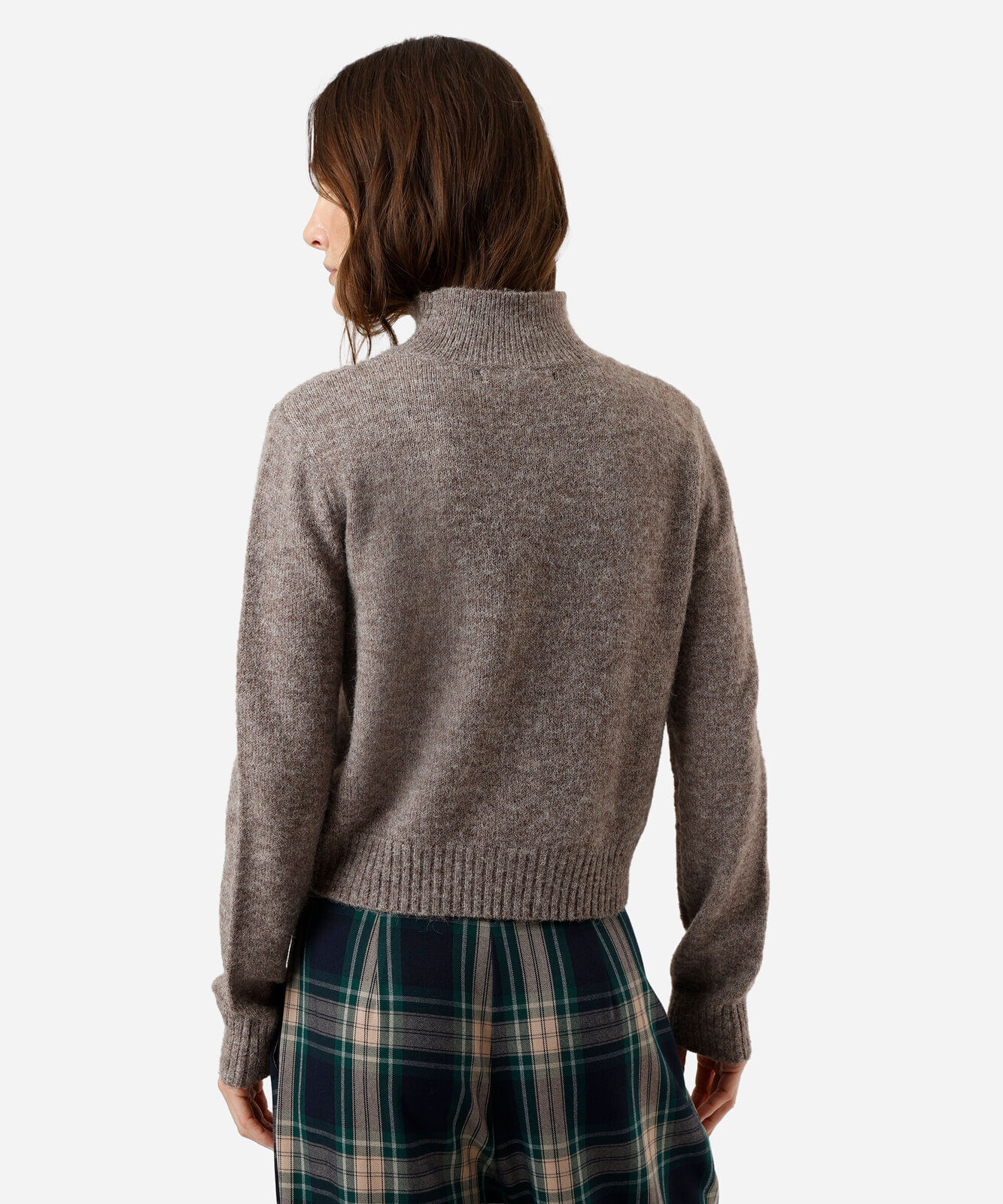 suéter feminino de tricot gola alta cinza