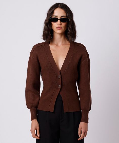 cardigan acinturado feminino de tricot mindset marrom