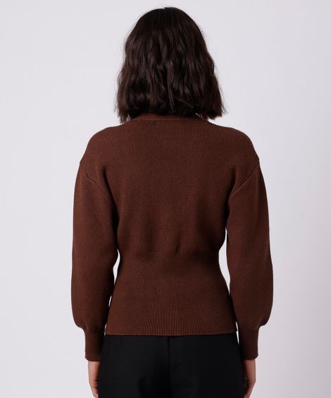 cardigan acinturado feminino de tricot mindset marrom